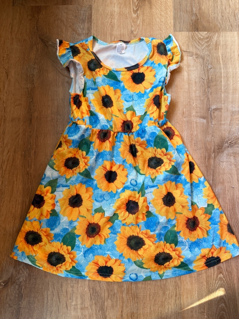 Girls' Sunflower Print Casual Dress - Yellow & Blue size 6